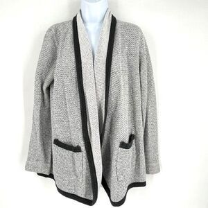Three Dots Grey Black Cardigan Ladies XS Open front cotton Made in USA Lagenlook